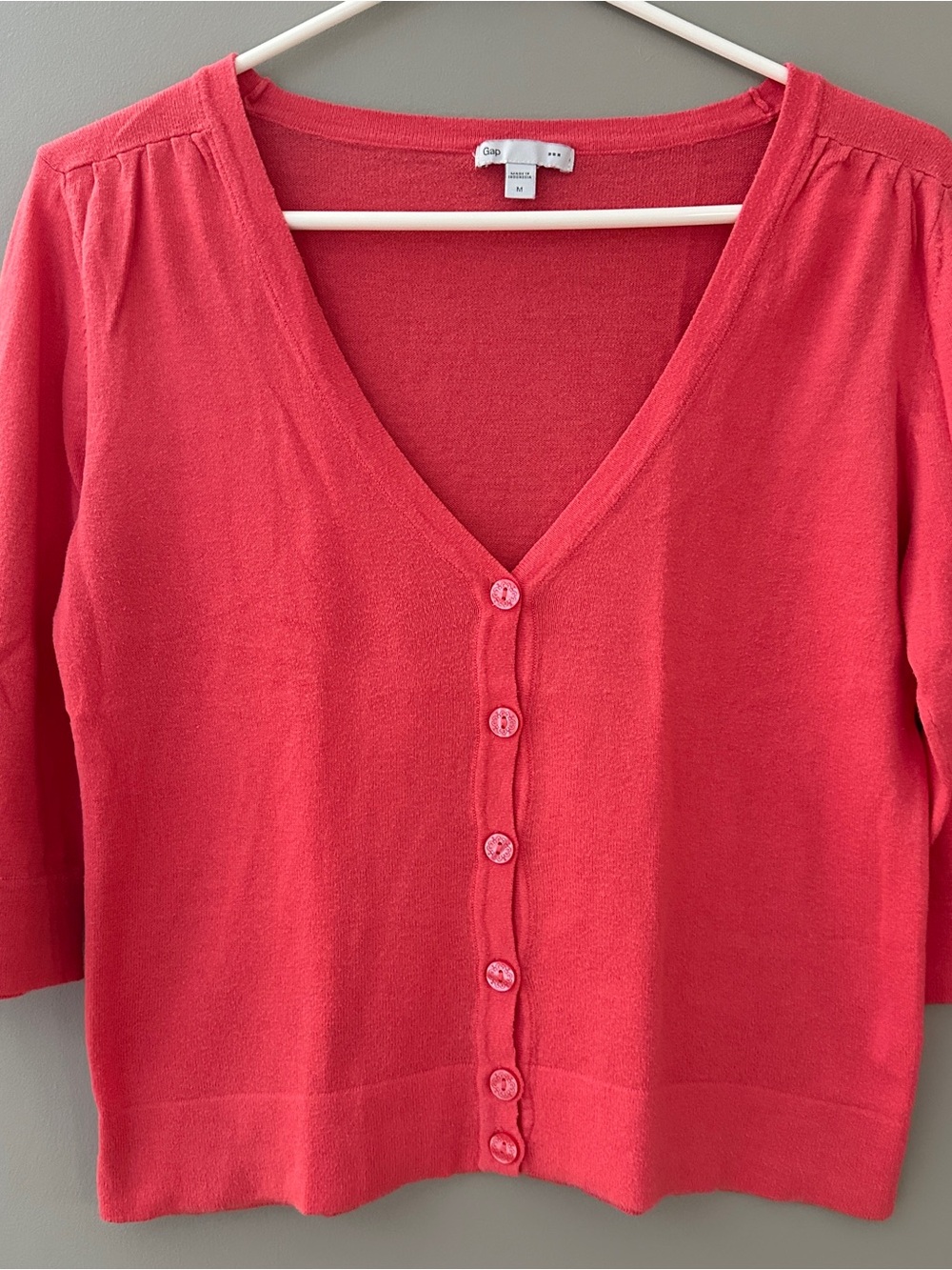 GAP Women's Bright Coral V-Neck Button Cardigan